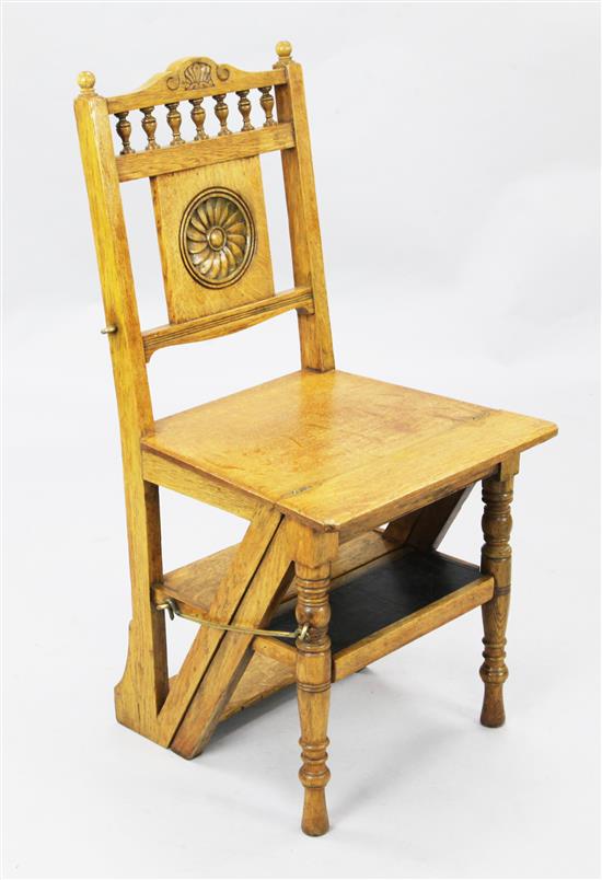A Victorian golden oak metamorphic library steps, H.2ft 11in.